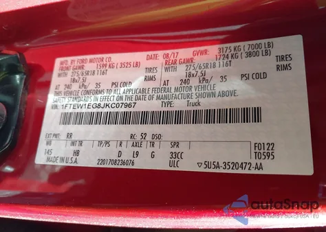 2018 Ford F-150 Lariat z USA, uszkodzony, nr VIN 1FTEW1EG8JKC07967